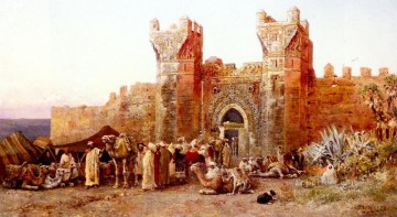 Árabe Painting - La salida de una caravana desde la puerta de Shelah Marruecos Arabian Edwin Lord Weeks